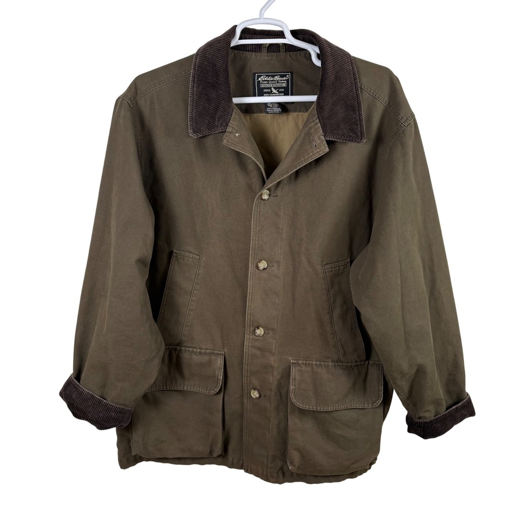 Vtg Eddie Bauer Field Jacket Mens XL Army Green Barn Chore Coat Corduroy 90s Y2K